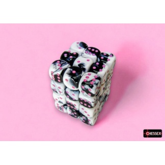Chessex: Gemini - 12mm d6 Black-White/pink Dice Block (36 Dice)