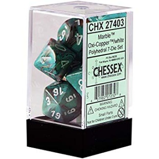 Chessex: Marble - Polyhedral Oxi-Copper/white 7-Die Set