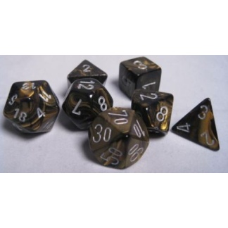 Chessex: Leaf - Polyheadral Black Gold/silver 7-Die Set
