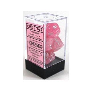 Chessex: Ghostly Glow Polyhedral Pink/silver 7-Die Set