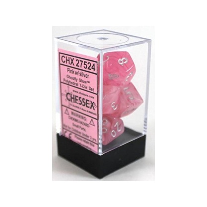 Chessex: Ghostly Glow Polyhedral Pink/silver 7-Die Set
