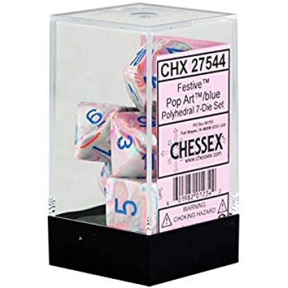 Chessex: Festive - Polyhedral Pop Art/blue 7-Die Set