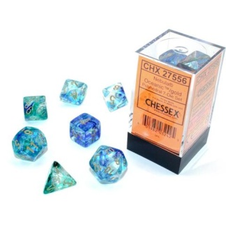 Chessex: Nebula - Polyhedral Oceanic/gold Luminary 7-Die Set