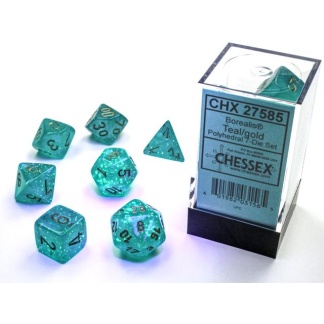 Chessex: Borealis - Polyhedral Teal/gold Luminary 7-Die Set