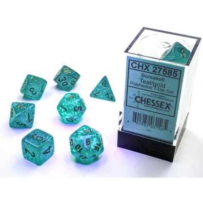 Chessex: Borealis - Polyhedral Teal/gold Luminary 7-Die Set