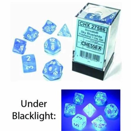 Chessex: Borealis - Polyhedral Sky Blue/white Luminary 7-Die Set