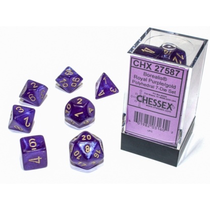 Chessex: Borealis - Polyhedral Royal Purple/gold Luminary 7-Die Set