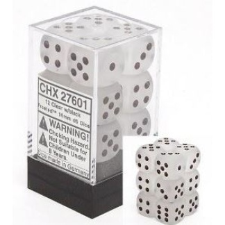 Chessex: Frosted - 16Mm D6 Clear/Black Dice Block (12 Dice)