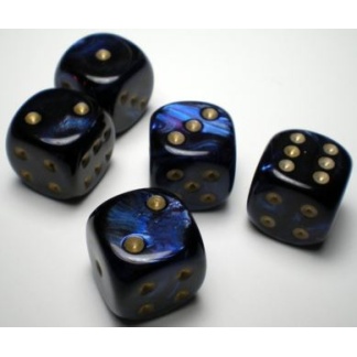 Chessex: Scarab - 16Mm D6 Royal Blue/Gold Dice Block (12 Dice)