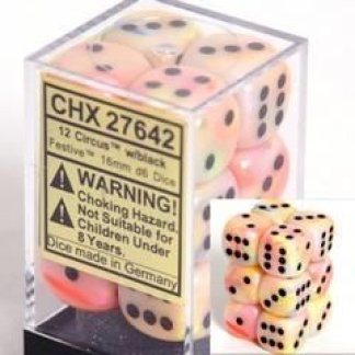 Chessex: Festive - 16Mm D6 Circus/Black Dice Block (12 Dice)