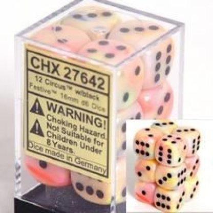 Chessex: Festive - 16Mm D6 Circus/Black Dice Block (12 Dice)