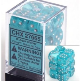 Chessex: Cirrus - 16Mm D6 Aqua/Silver Dice Block (12 Dice)