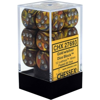Chessex: Lustrous - 16Mm D6 Gold/Silver Dice Block (12 Dice)