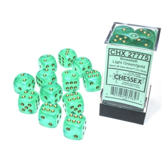 Chessex: Borealis - 16Mm D6 Light Green/Gold Luminary Dice Block (12 Dice)