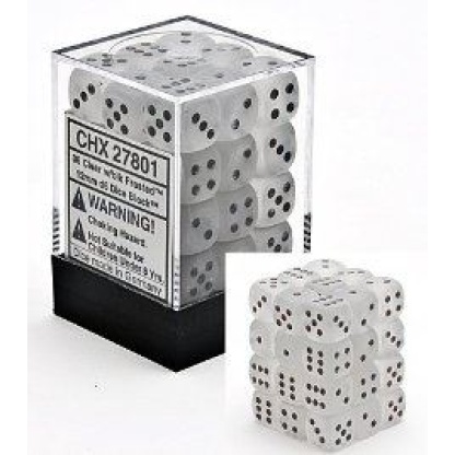 Chessex: Frosted - 12mm d6 Clear/black Dice Block (36 Dice)