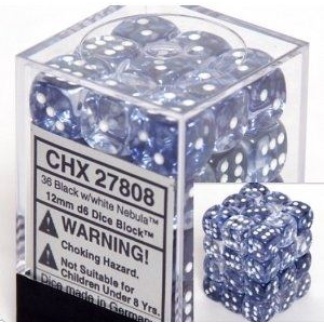 Chessex: Nebula - 12mm d6 Black/white Dice Block (36 Dice)