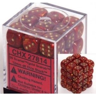 Chessex: Scarab - 12mm d6 Scarlet/gold Dice Block (36 Dice)