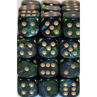 Chessex: Scarab - 12mm d6 Jade/gold Dice Block (36 Dice)