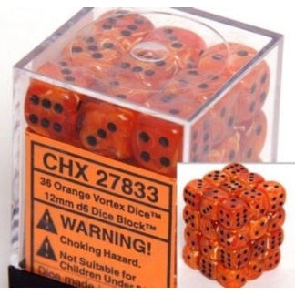 Chessex: Vortex - 12mm d6 Orange/black Dice Block (36 Dice)