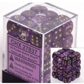 Chessex: Vortex - 12mm d6 Purple/gold Dice Block (36 Dice)