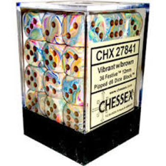 Chessex: Festive - 12mm d6 Vibrant/brown Dice Block (36 Dice)