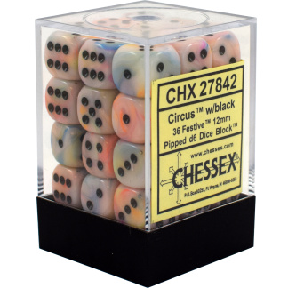 Chessex: Festive - 12mm d6 Circus/black Dice Block (36 Dice)