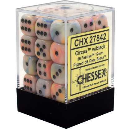 Chessex: Festive - 12mm d6 Circus/black Dice Block (36 Dice)