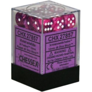 Chessex: Festive - 12mm d6 Violet/white Dice Block (36 Dice)