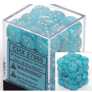 Chessex: Cirrus - 12mm d6 Aqua/silver Dice Block (36 Dice)