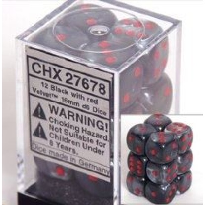 Chessex: Velvet - 12mm d6 Black/red Dice Block (36 Dice)