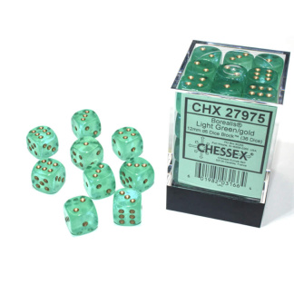 Chessex: Borealis - 12mm d6 Light Green/gold Luminary Dice Block (36 Dice)