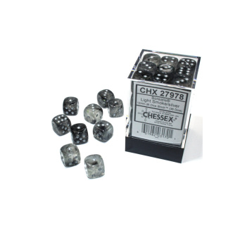 Chessex: Borealis - 12mm d6 Light Smoke/silver Luminary Dice Block (36 Dice)