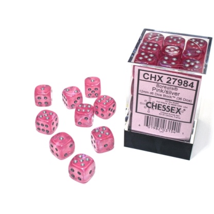 Chessex: Borealis - 12mm d6 Pink/silver Luminary Dice Block (36 dice