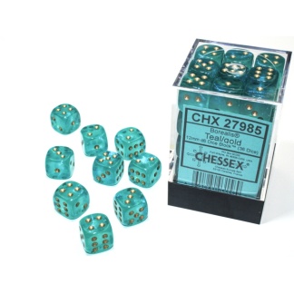 Chessex: Borealis - 12mm d6 Teal/gold Luminary Dice Block (36 Dice)