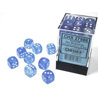 Chessex: Borealis - 12mm d6 Sky Blue/white Luminary Dice Block (36 Dice)