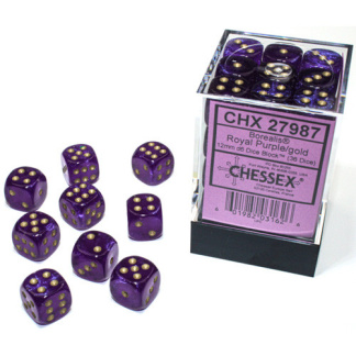 Chessex: Borealis - 12mm d6 Royal Purple/gold Luminary Dice Block (36 Dice)