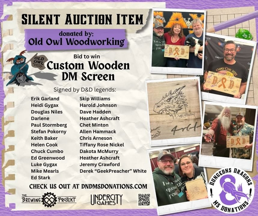 Old Owl Gaming: D&D & MS Branded Wooden DM Screen (Illustrated & Autographed) - Image 20