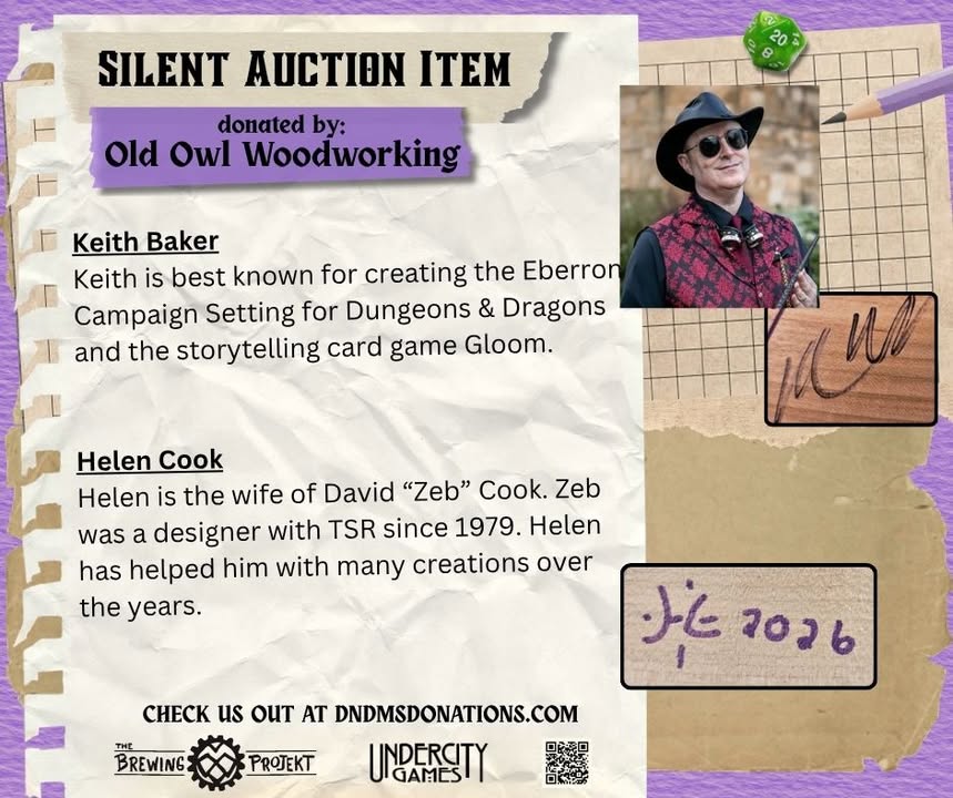 Old Owl Gaming: D&D & MS Branded Wooden DM Screen (Illustrated & Autographed) - Image 6